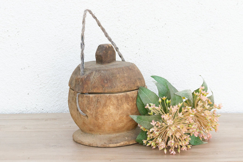 Antique Wooden Bowl w/ Rope Handle