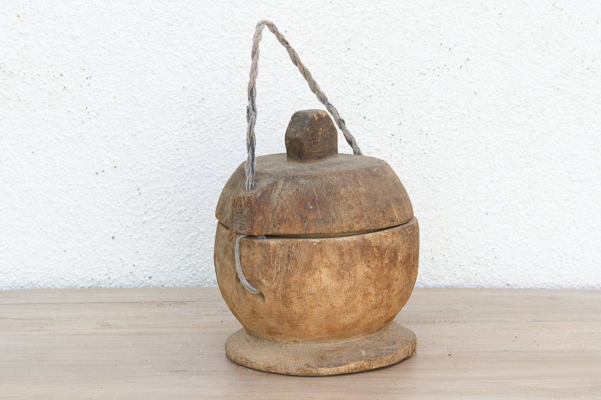 Antique Wooden Bowl w/ Rope Handle
