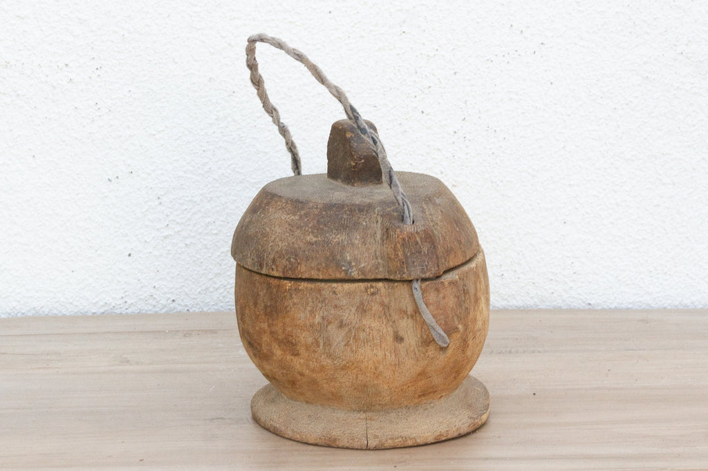 Antique Wooden Bowl w/ Rope Handle
