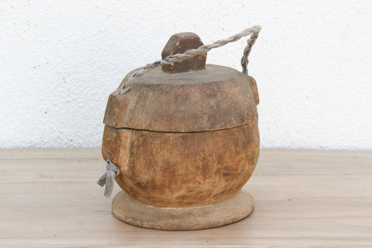 Antique Wooden Bowl w/ Rope Handle