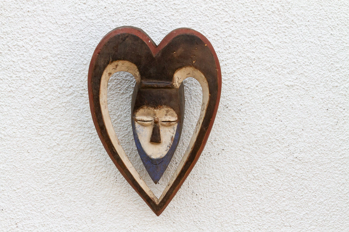 Vintage Carved African Mask, Ritural Heart