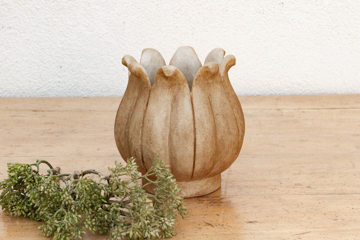 9"Dm Carved Marble Lotus Bowl