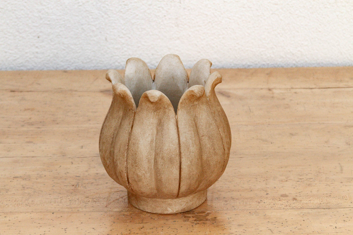 9"Dm Carved Marble Lotus Bowl