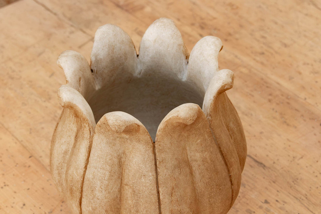 9"Dm Carved Marble Lotus Bowl