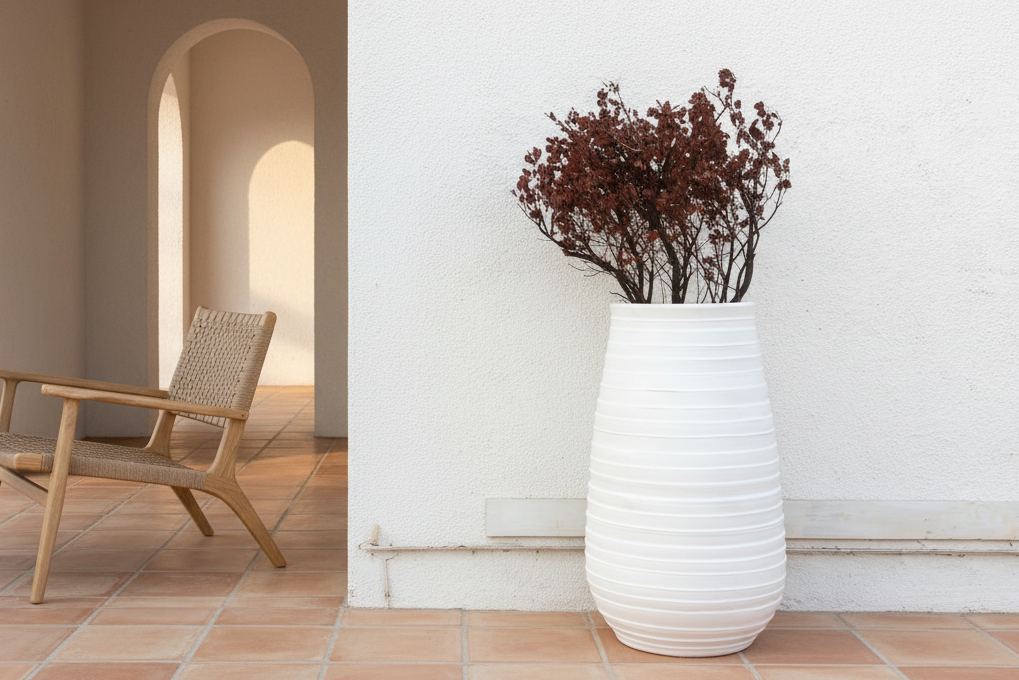 Tall Ribbed Mediterranean Barrel Planter