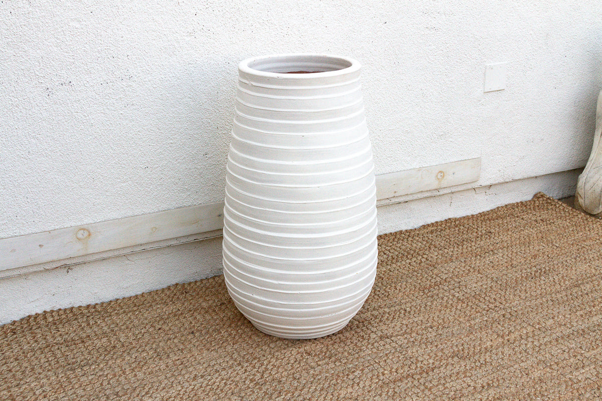 Tall Ribbed Mediterranean Barrel Planter