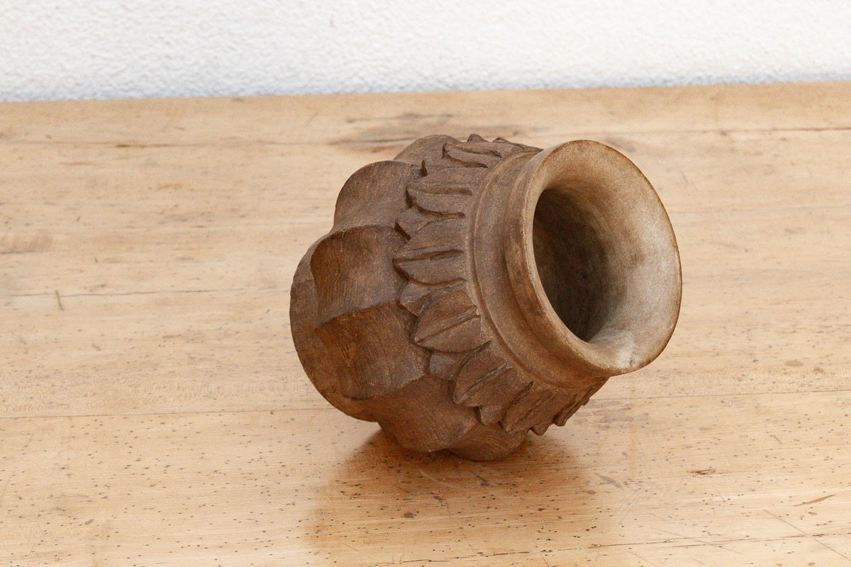 Deep Brown Carved Bulbous Marble Vase