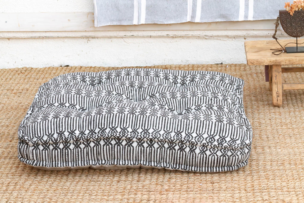 Hand Block Printed Black & White Floor Cushion