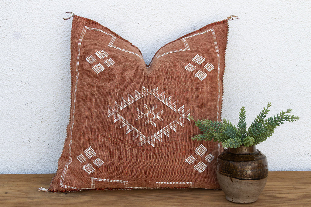24" Terracotta Star Moroccan Silk Pillow