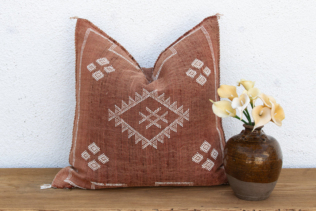24" Rust Trail Moroccan Silk Pillow