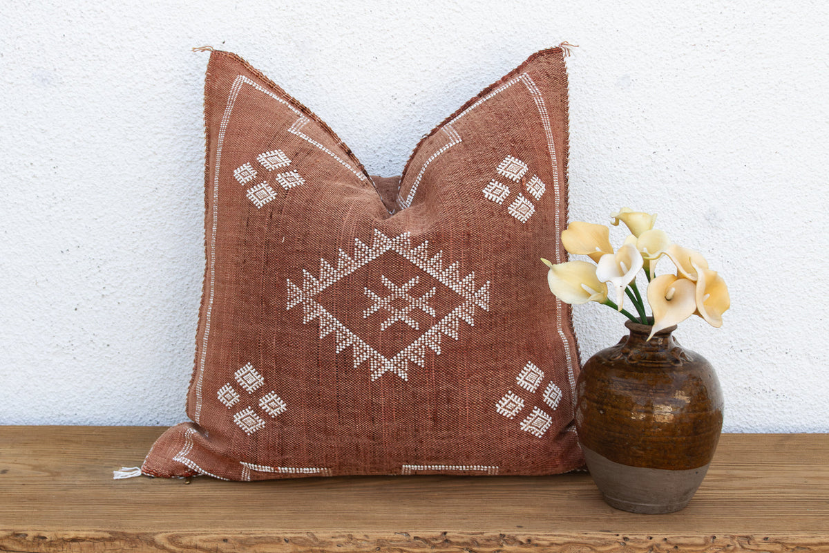 24" Rust Trail Moroccan Silk Pillow