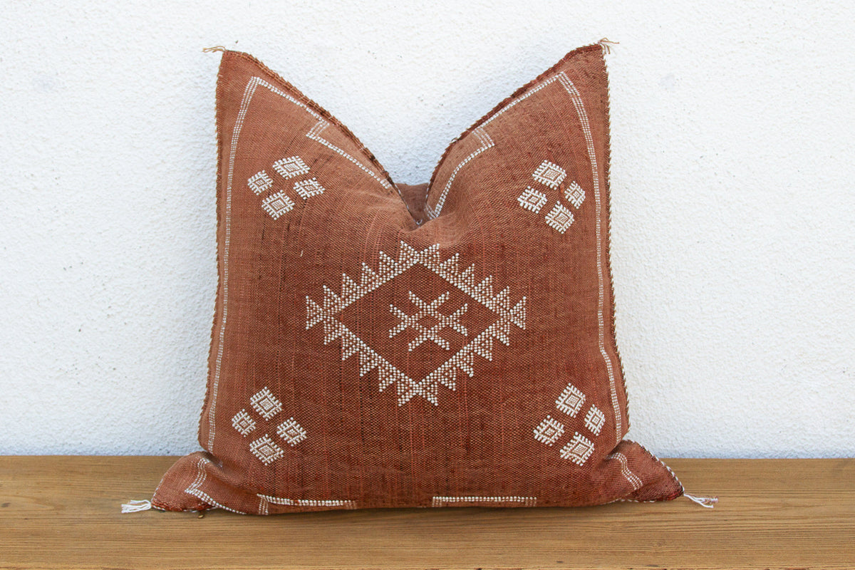 24" Rust Trail Moroccan Silk Pillow