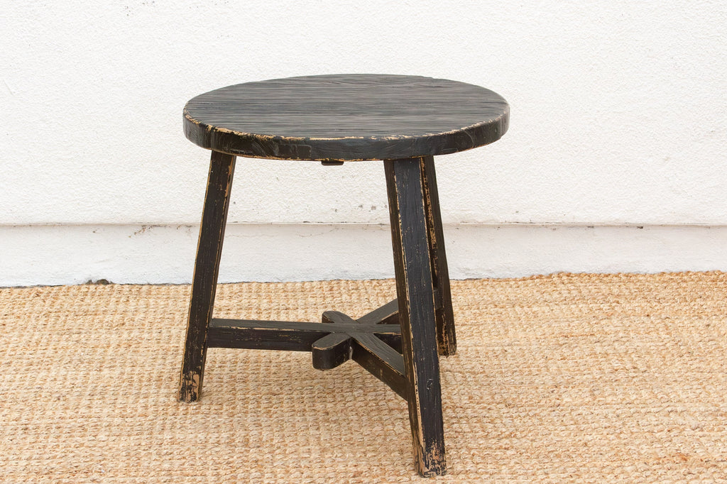 Distressed Black Round Bedside Table