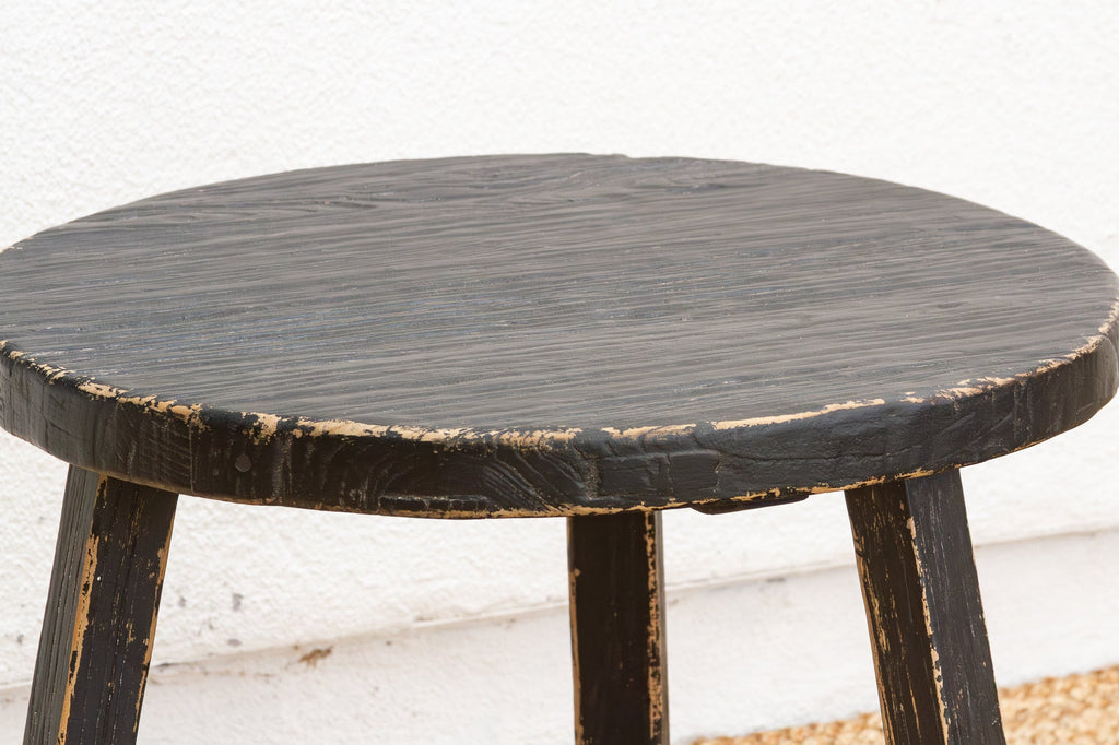 Distressed Black Round Bedside Table