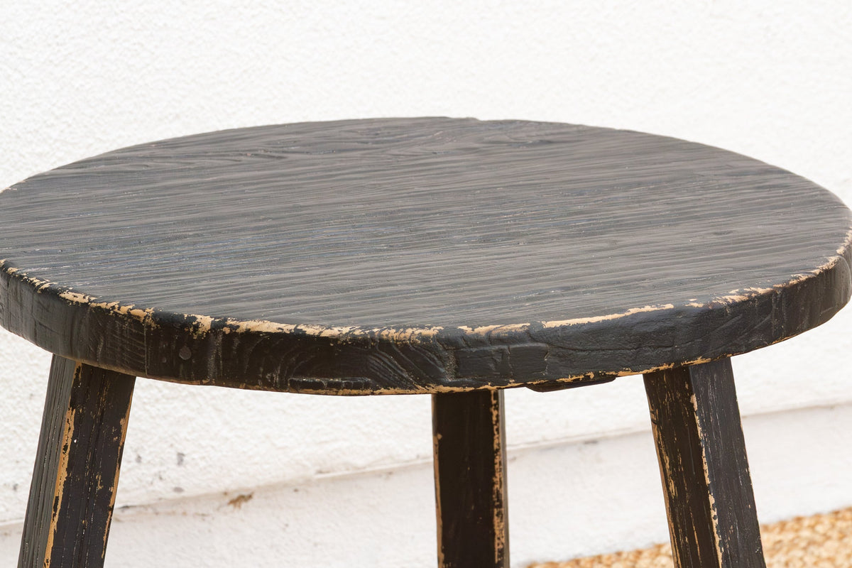 Distressed Black Round Bedside Table