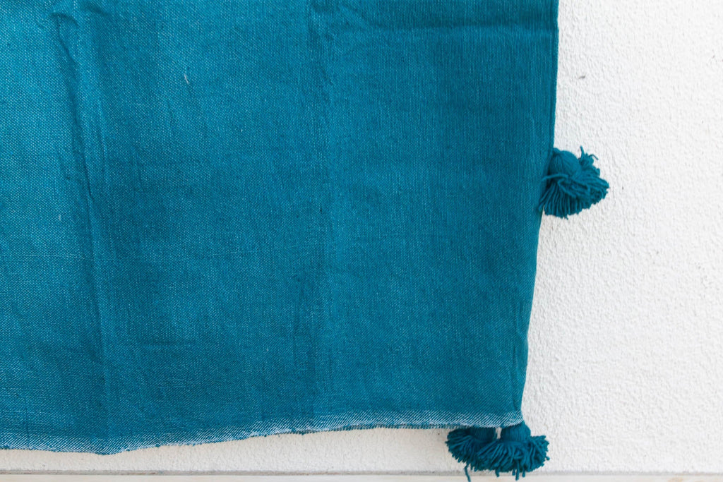 Peacock Blue Moroccan Pom Pom Blanket