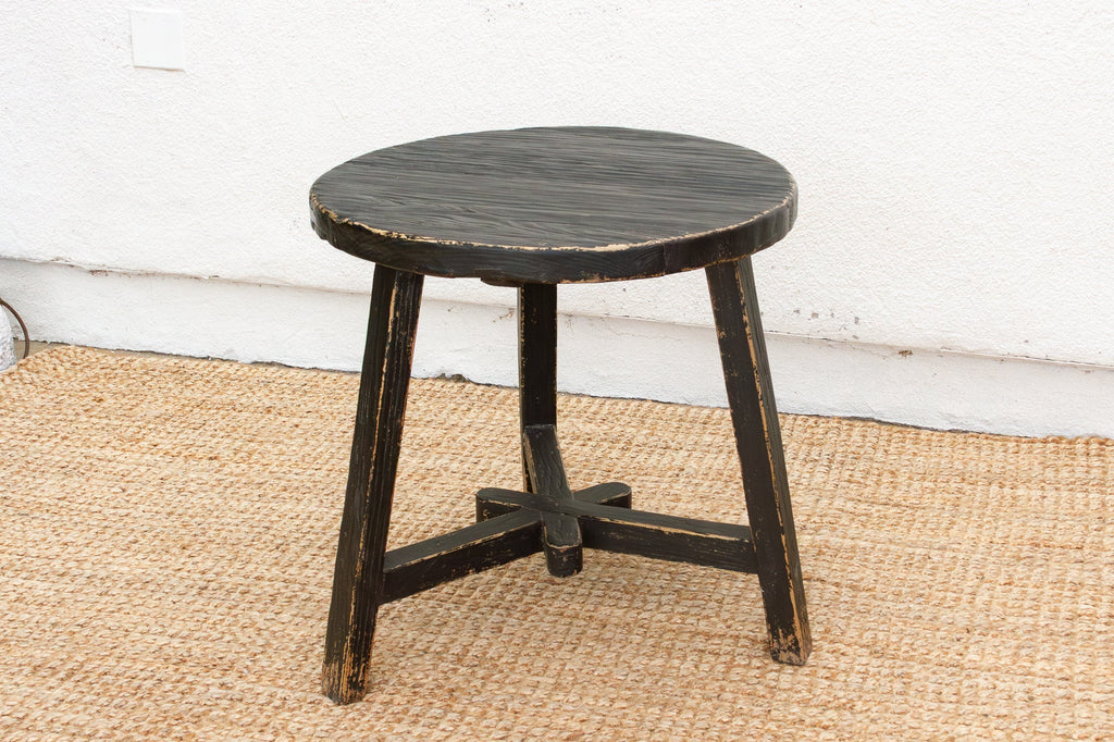 Distressed Black Round Bedside Table