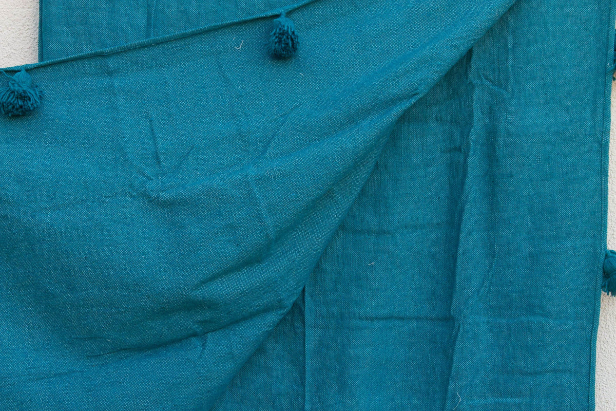 Peacock Blue Moroccan Pom Pom Blanket