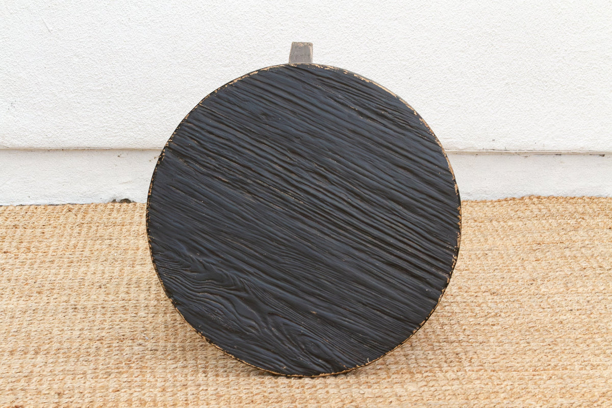 Distressed Black Round Bedside Table