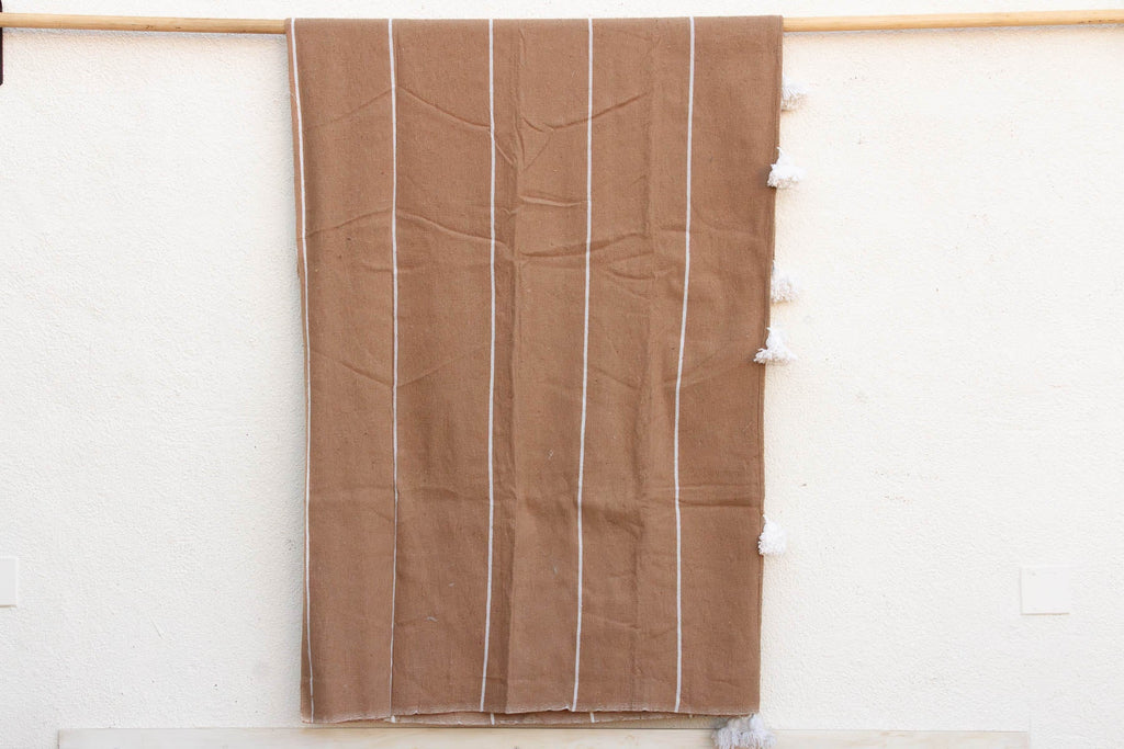 Desert Sand Striped Moroccan Pom Pom Blanket