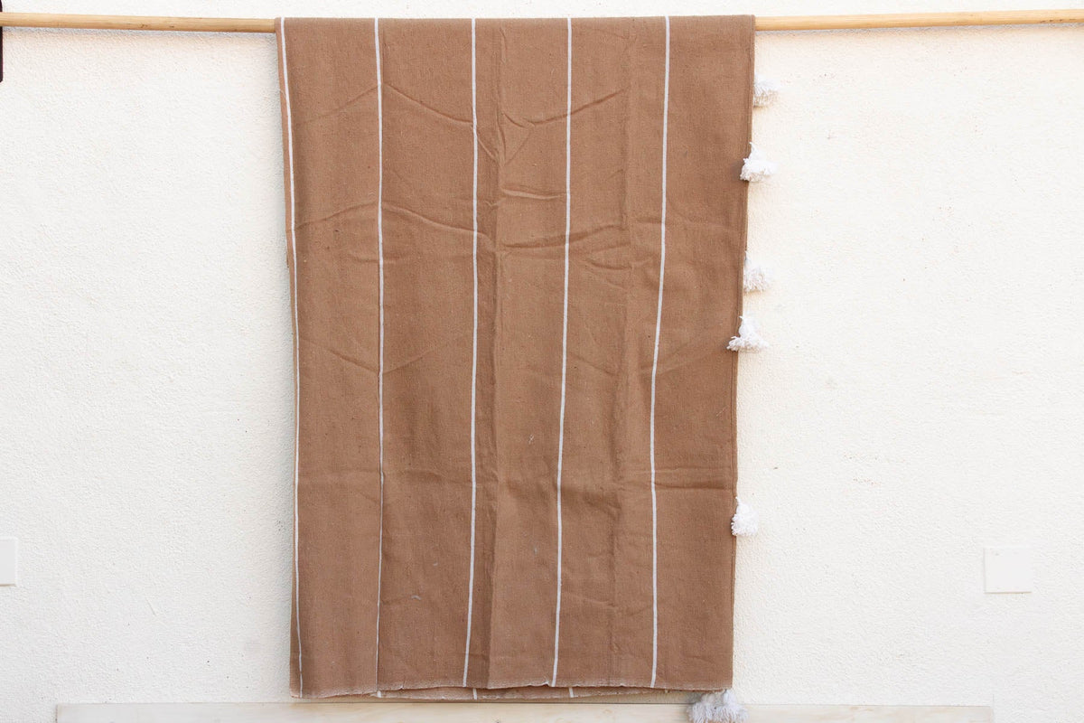 Desert Sand Striped Moroccan Pom Pom Blanket