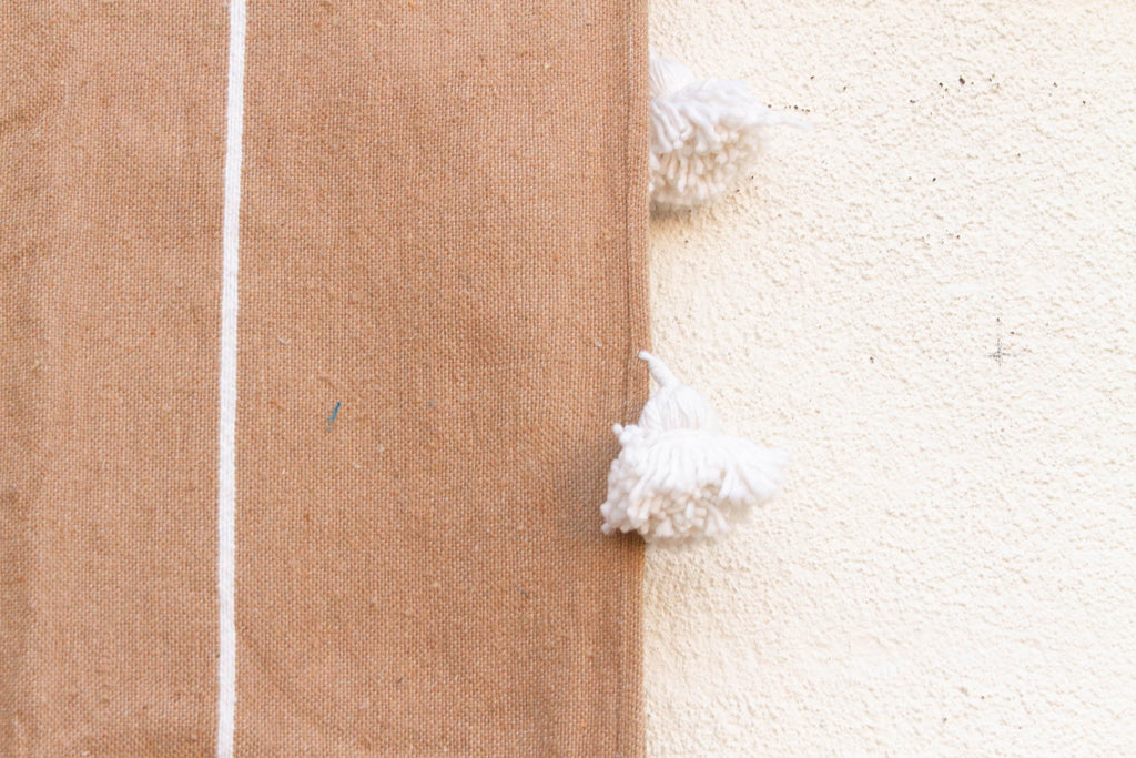 Desert Sand Striped Moroccan Pom Pom Blanket