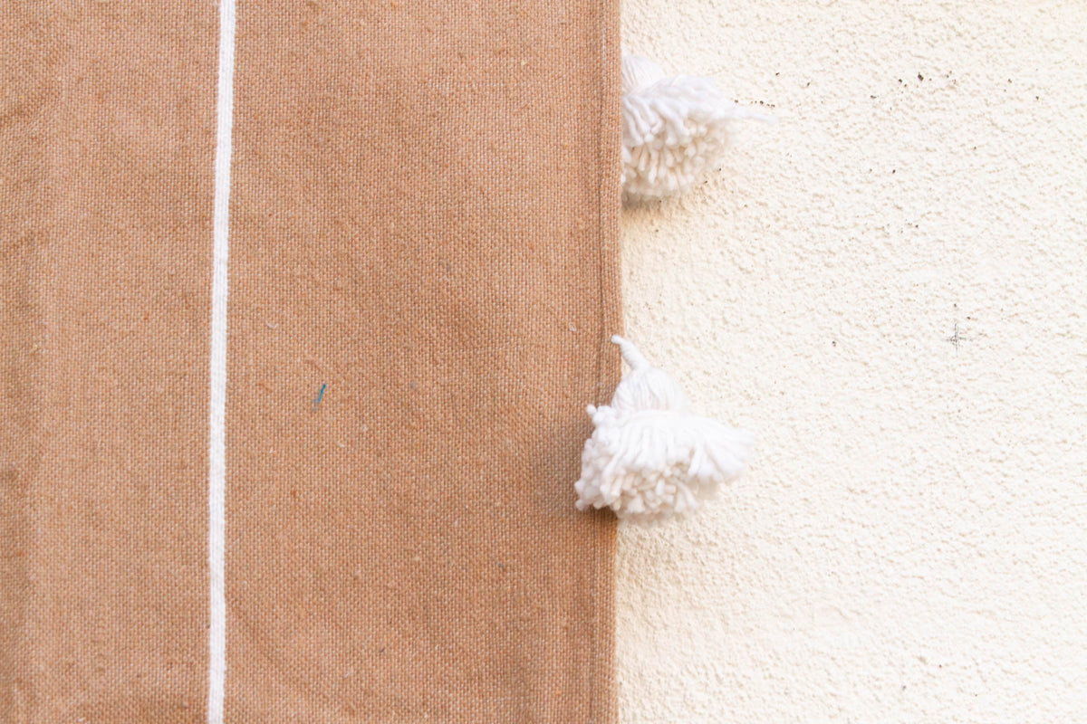 Desert Sand Striped Moroccan Pom Pom Blanket