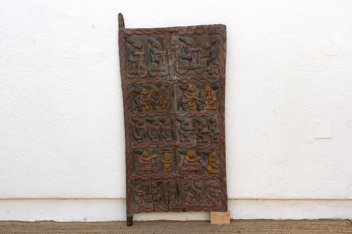 Carved Yoruba Narrative Door with Painted Finish
