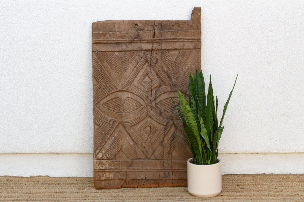 Antique Bleached Wood Solar Eye Carved Igbo Door
