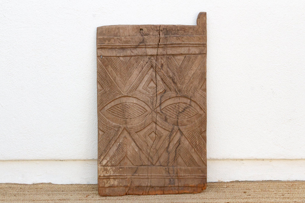 Antique Bleached Wood Solar Eye Carved Igbo Door