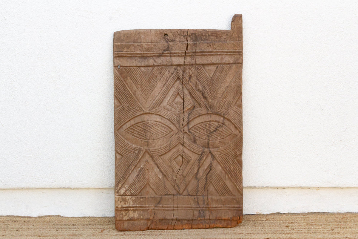 Antique Bleached Wood Solar Eye Carved Igbo Door