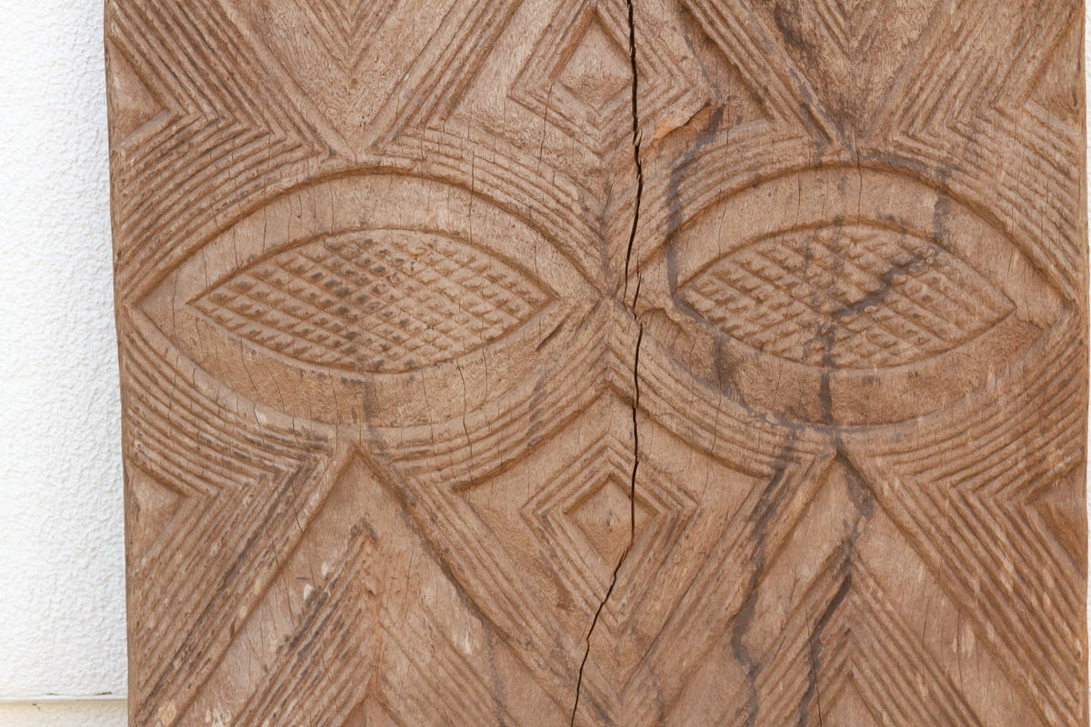 Antique Bleached Wood Solar Eye Carved Igbo Door