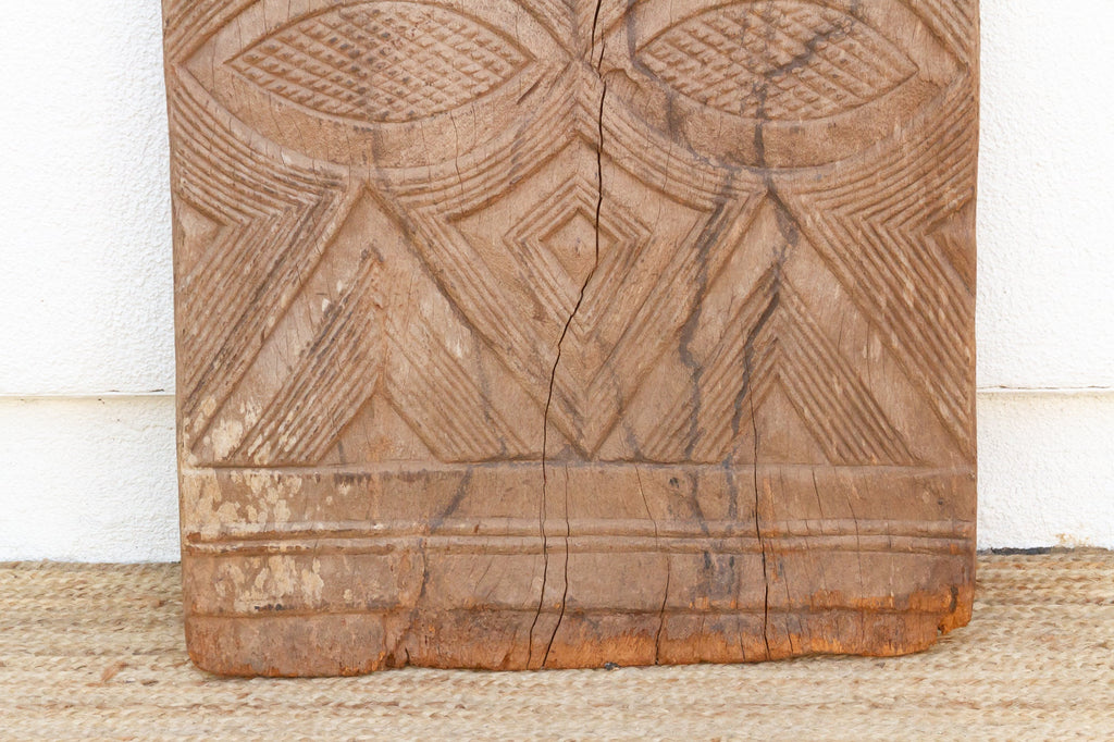 Antique Bleached Wood Solar Eye Carved Igbo Door