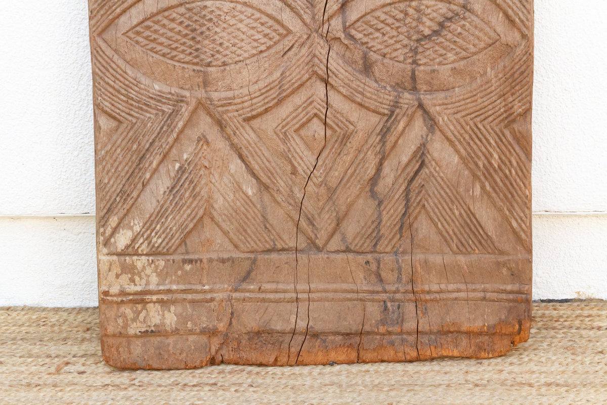 Antique Bleached Wood Solar Eye Carved Igbo Door