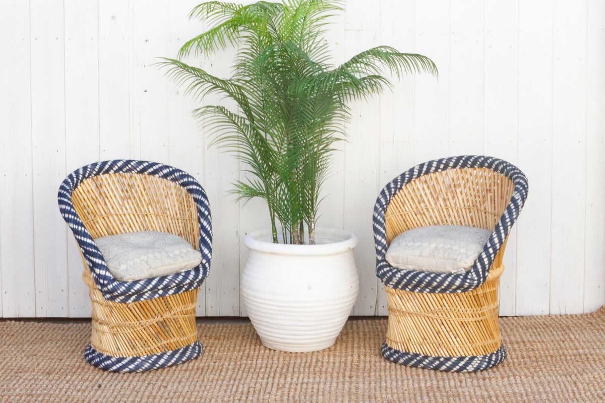 Pair of Blue & White Bamboo Chairs