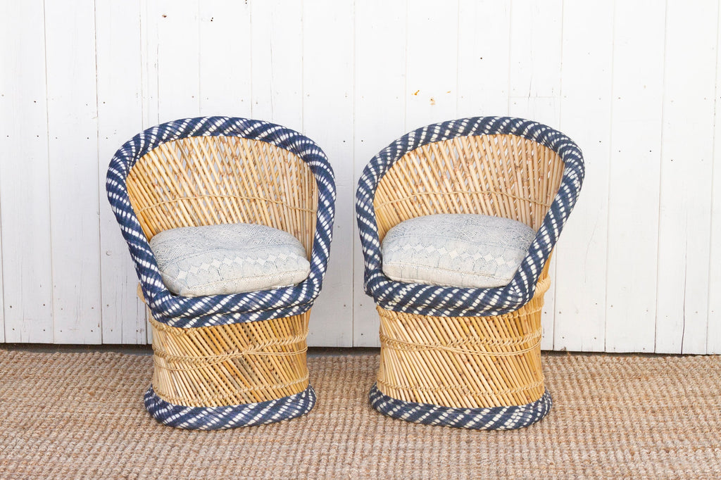 Pair of Blue & White Bamboo Chairs