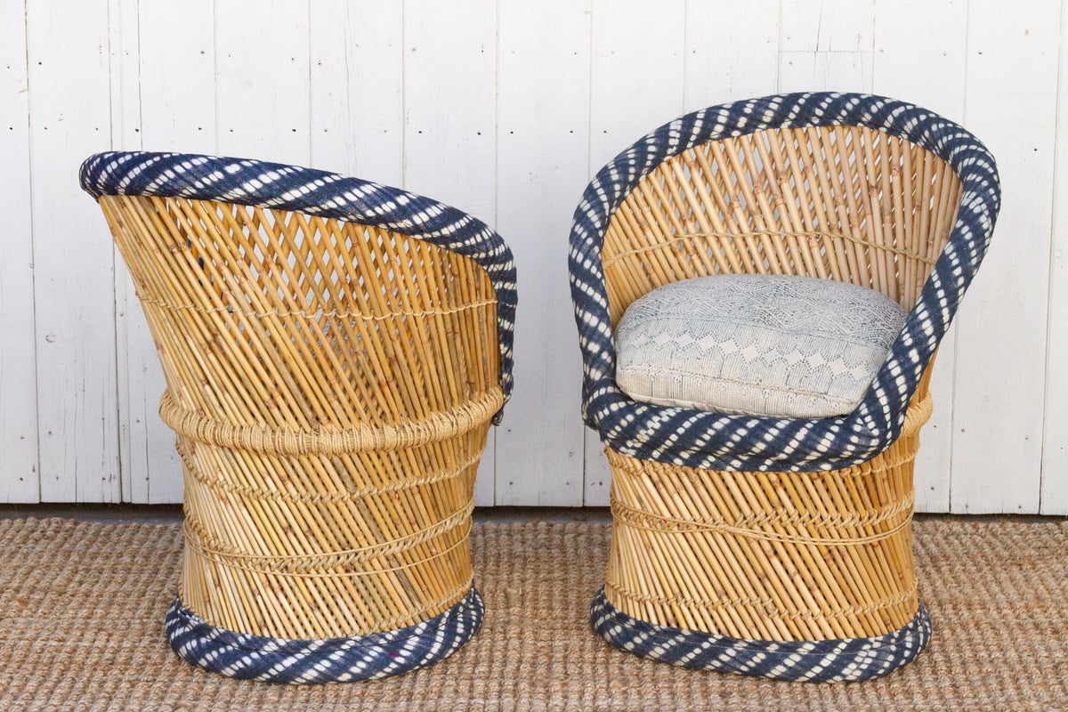 Pair of Blue & White Bamboo Chairs