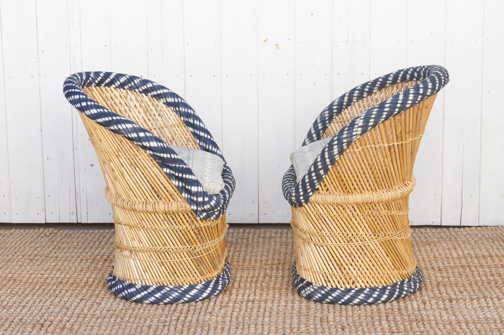 Pair of Blue & White Bamboo Chairs