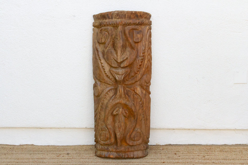 Carved Wooden Māori Poupou Guardian Post