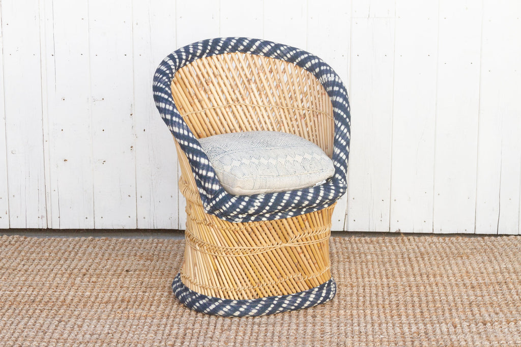 Bohemian Blue & White Bamboo Chair