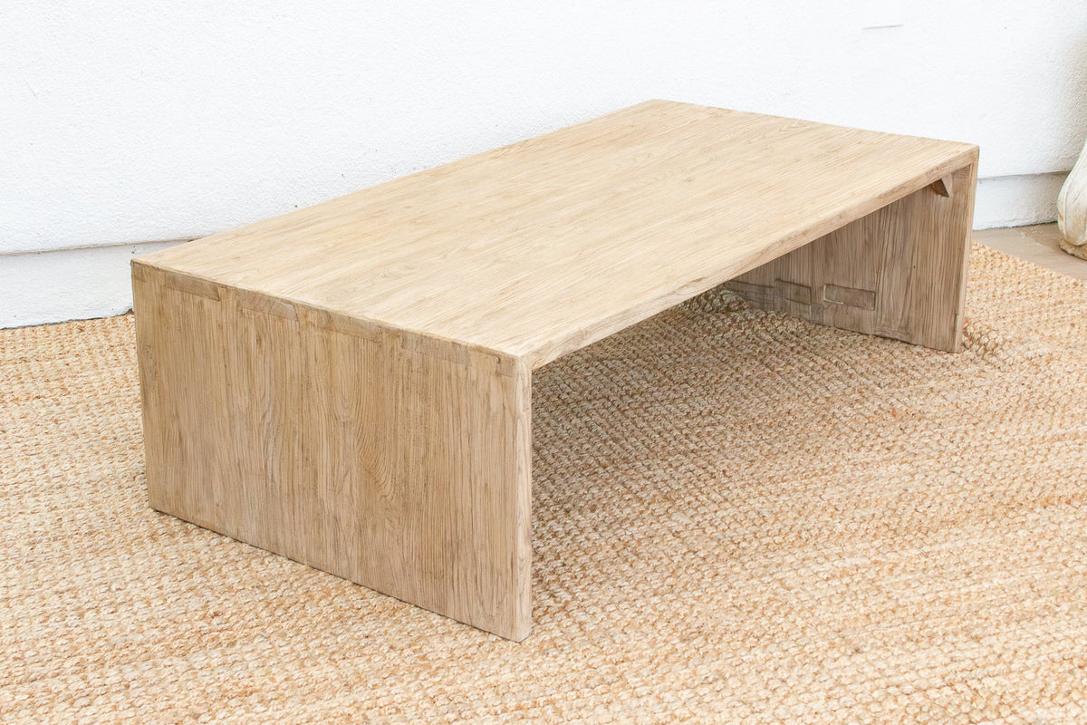 Japandi Waterfall Reclaimed Elm Coffee Table