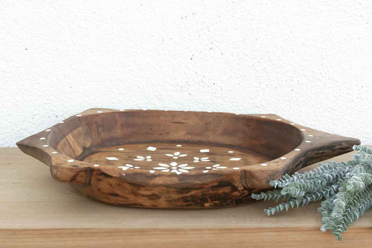 Large Vintage Floral Motif Painted Bowl