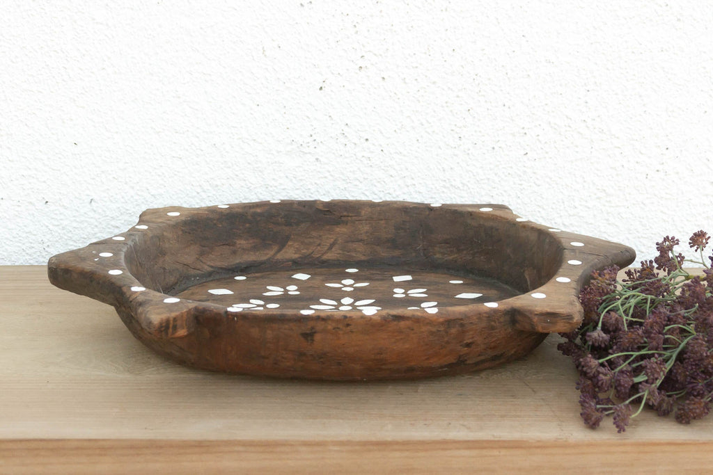 Vintage Brown & White Floral Tray (Trade)