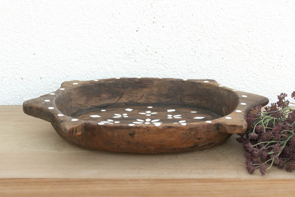 Vintage Brown & White Floral Tray