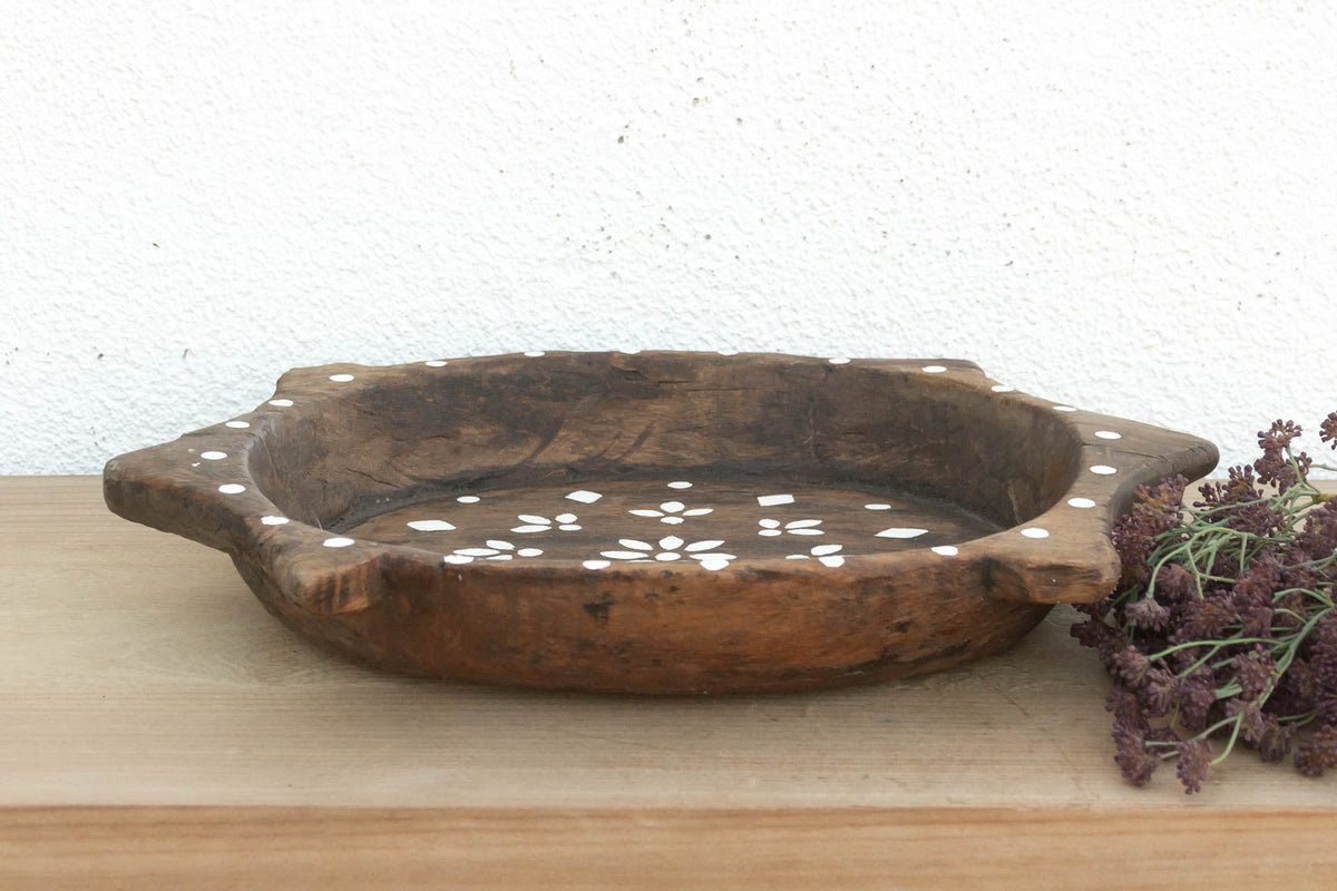 Vintage Brown & White Floral Tray