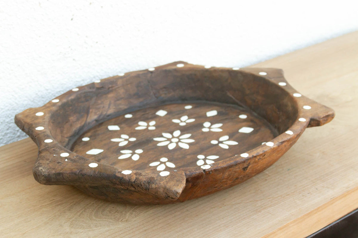Vintage Brown & White Floral Tray (Trade)