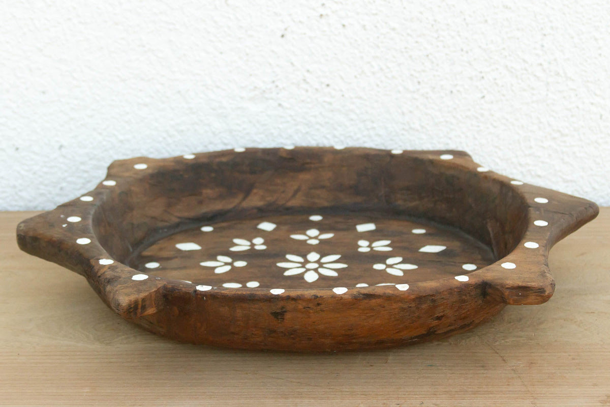 Vintage Brown & White Floral Tray