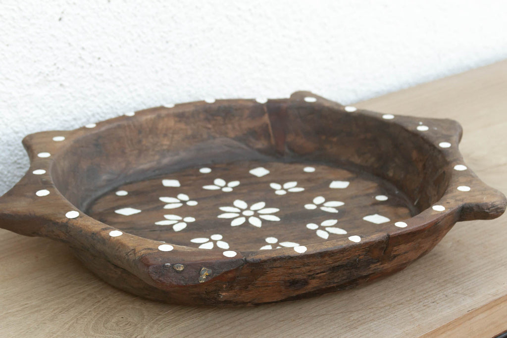 Vintage Brown & White Floral Tray (Trade)