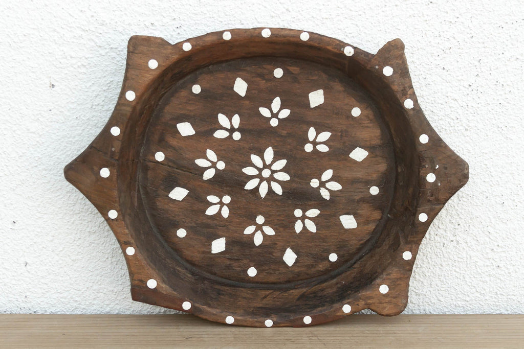 Vintage Brown & White Floral Tray (Trade)