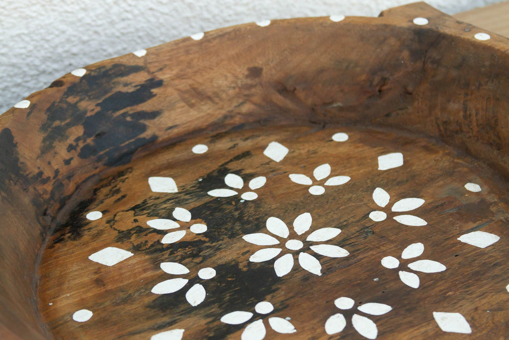 Rustic Wood Artisanal Bowl w/Floral Design (Trade)